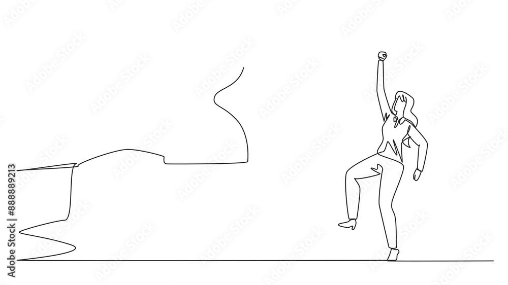 Animated self drawing of continuous one line drawing businesswoman was excited to get hourglass from giant hand. The countdown has begun. Get additional energy to run business. Full length animation Animated self drawing of continuous one line drawing businesswoman was excited to get hourglass from giant hand. The countdown has begun. Get additional energy to run business. Full length animation