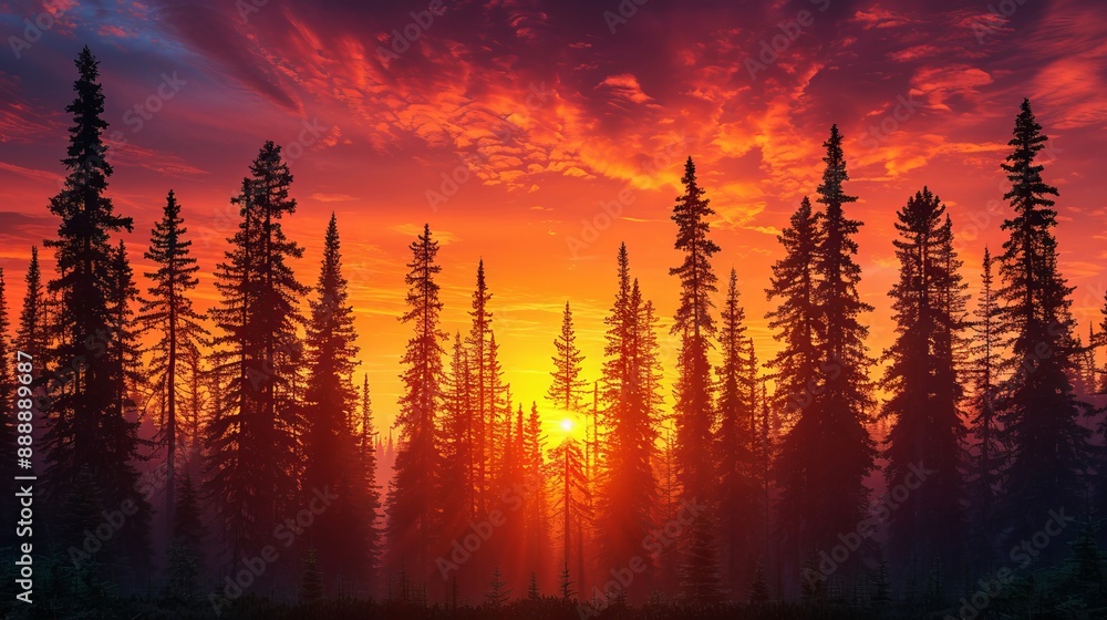 Silhouettes of Pine Trees at Sunset Silhouettes of Pine Trees at Sunset