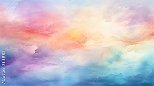 Watercolor background in blue pink and green colors, colorful painted background texture in abstract sunset or sunrise sky illustration