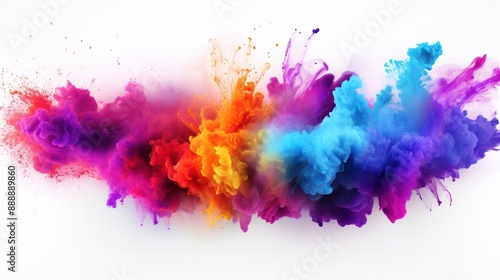 colorful rainbow holi paint color powder explosion isolated white wide panorama background