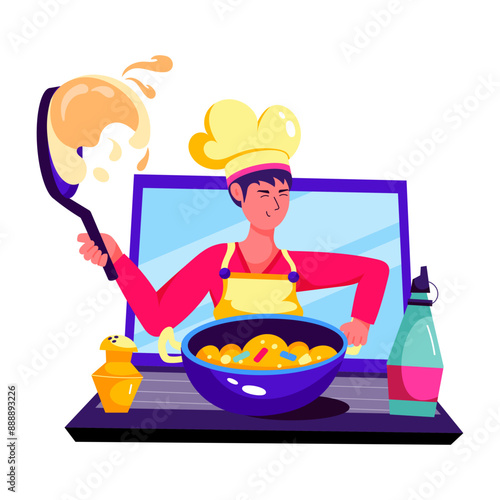 A flat character illustration of cooking tutorial 