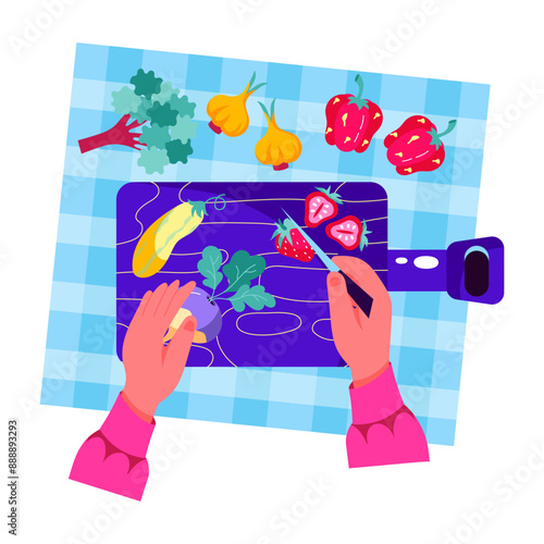 A flat style illustration of vegetable cutting board