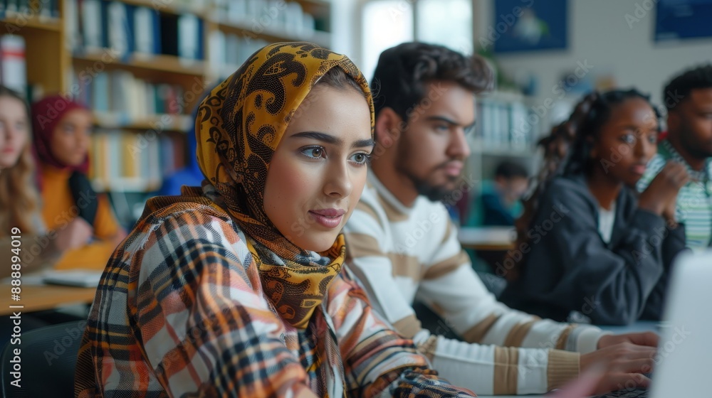 Lecturer Giving Computer Science Class to Diverse Multiethnic Group of Female and Male Classmates in a College Room. Female Student Asks for a Better Explanation of Software, Generative AI Lecturer Giving Computer Science Class to Diverse Multiethnic Group of Female and Male Classmates in a College Room. Female Student Asks for a Better Explanation of Software, Generative AI