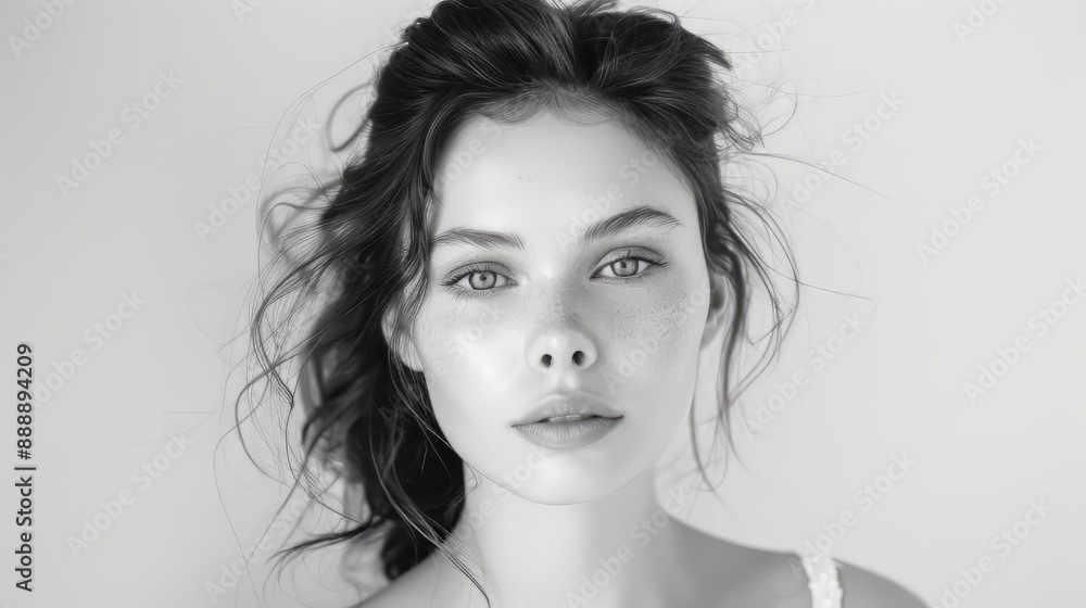 Naklejka premium Black and white, portrait of a beautiful model