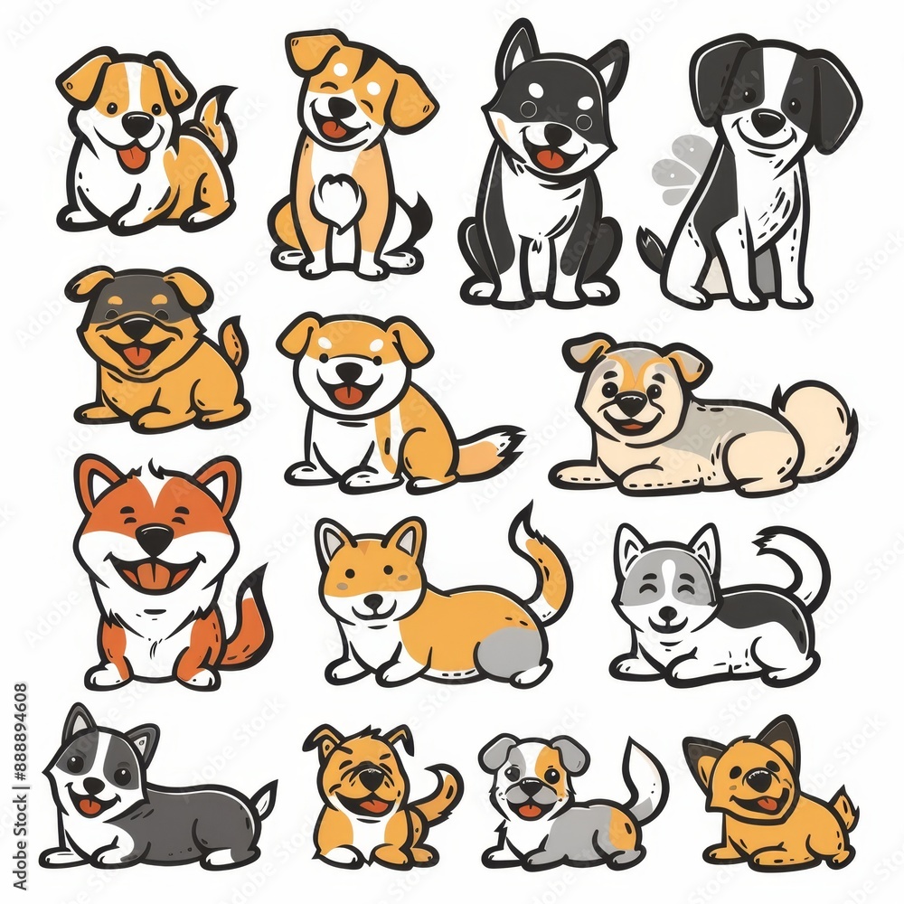 Cute dogs set, pet animal symbols, hand drawn puppy icons silhouettes, funny dog character drawings Cute dogs set, pet animal symbols, hand drawn puppy icons silhouettes, funny dog character drawings