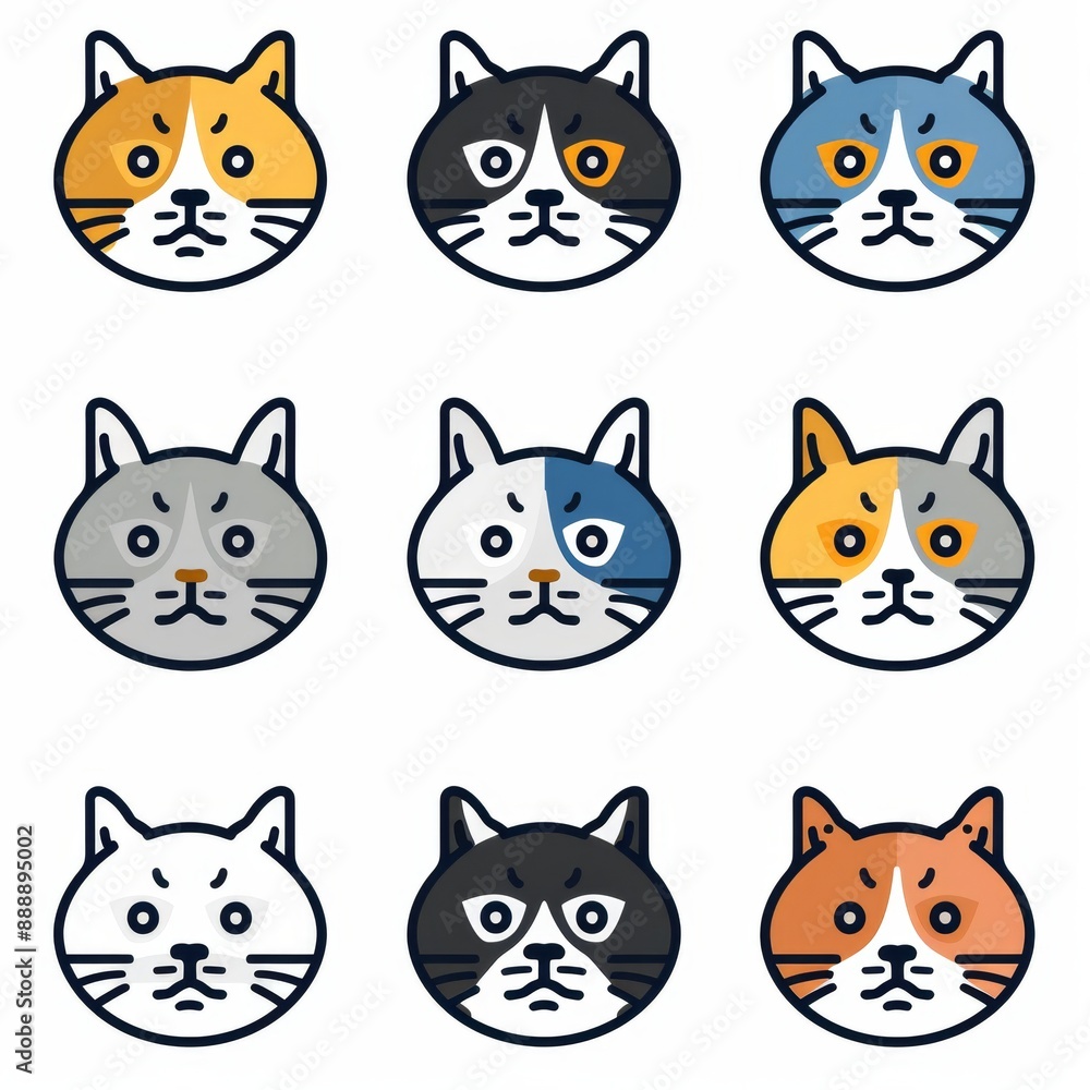 Fototapeta premium Cat flat icon, minimal kitten symbol, kitty sign isolated, pet pictogram, cat set on white