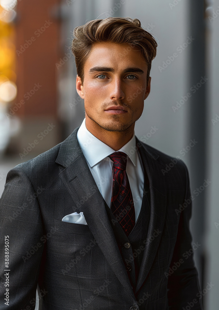 A handsome male model in a suit. Generative AI. A handsome male model in a suit. Generative AI.