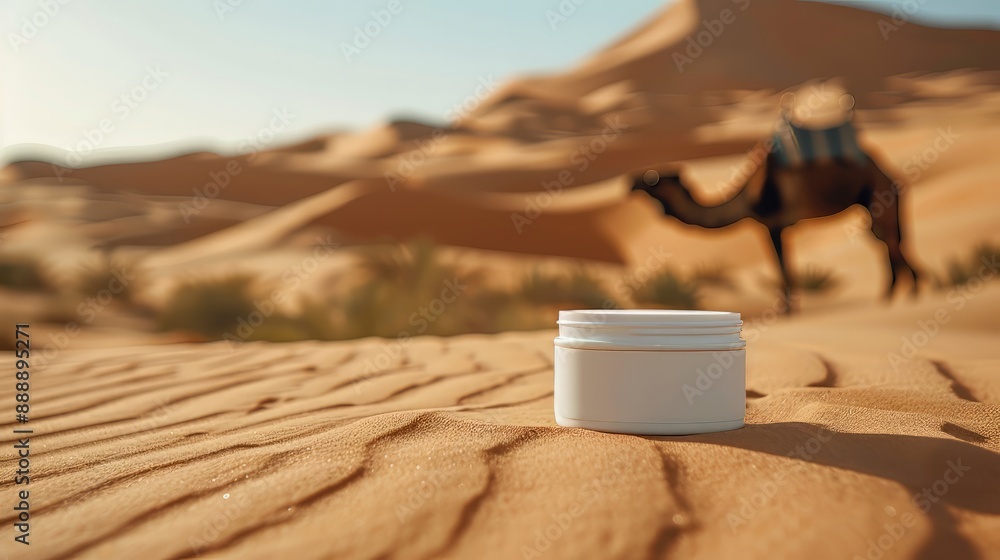  Cream product in the desert with a camel in the background