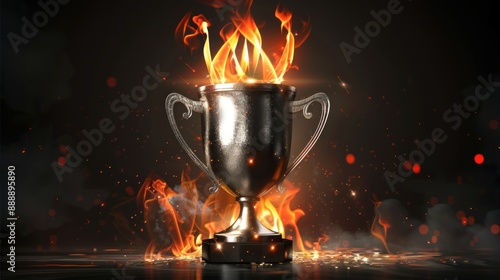 Dramatic trophy cup flame burning effect design copy space AI generated