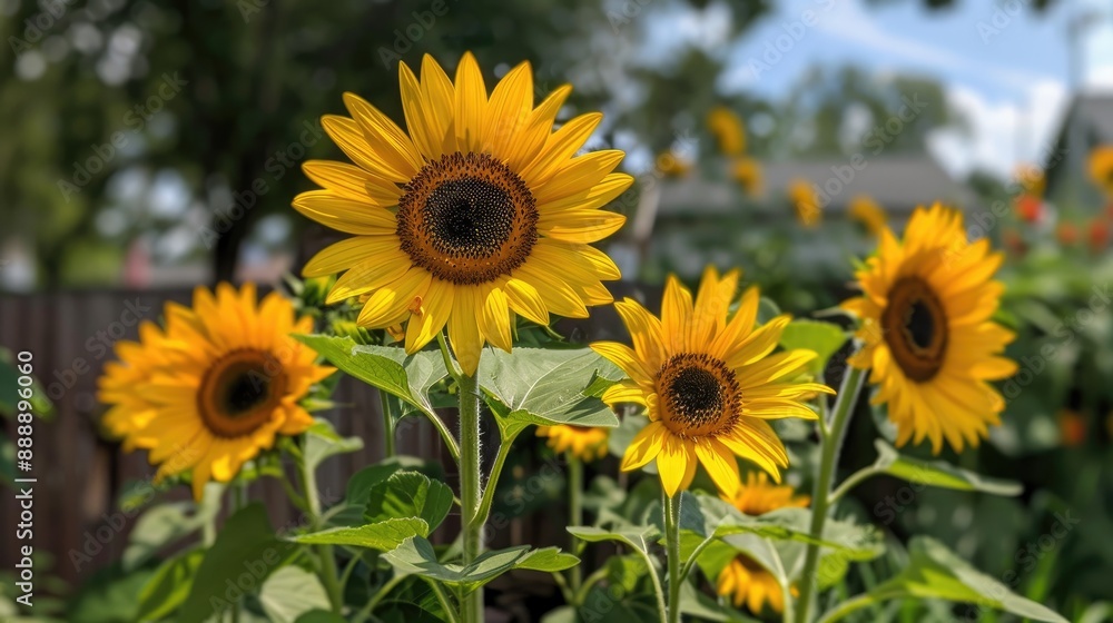 Fototapeta premium Beautiful sunflowers bloom in my backyard