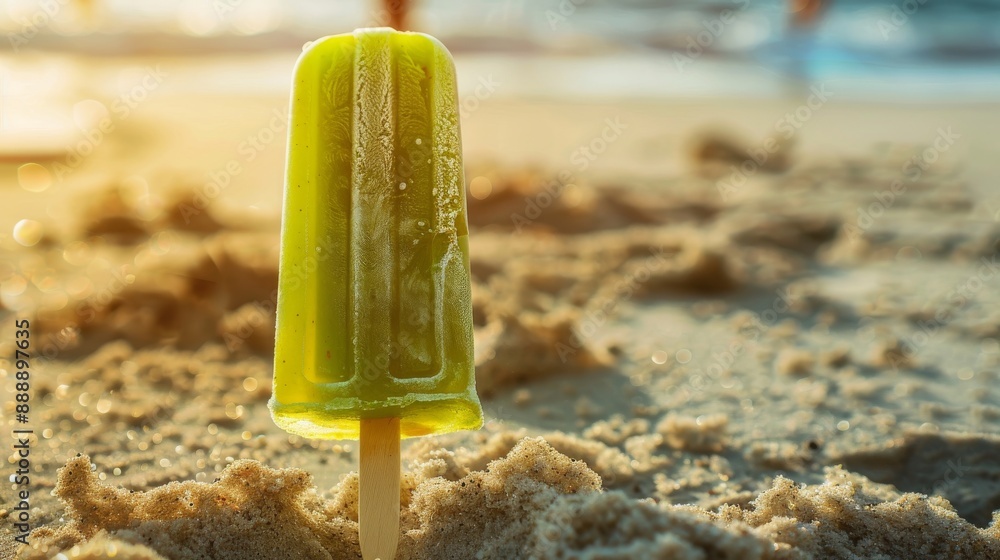 Colorful popsicle in the sand. Summer concept Colorful popsicle in the sand. Summer concept