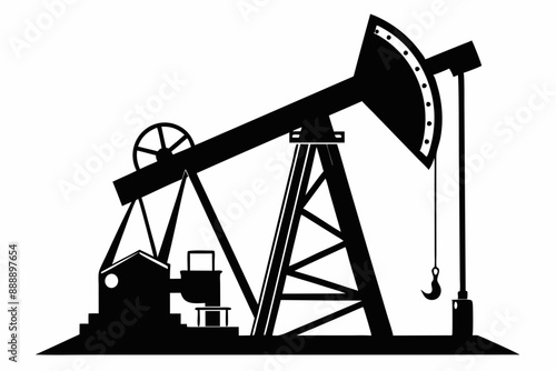 Oil pump jack Silhouette Vector art, Pump jack black Clip art, petrol pumpjack flat vector icon

