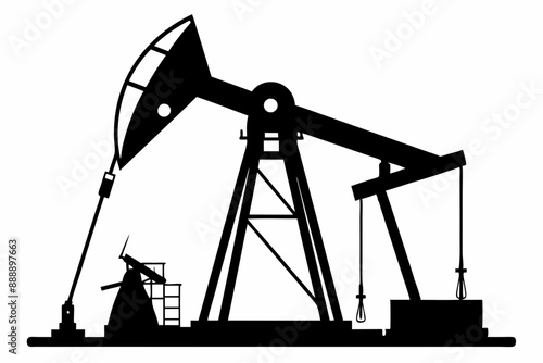 Oil pump jack Silhouette Vector art, Pump jack black Clip art, petrol pumpjack flat vector icon

