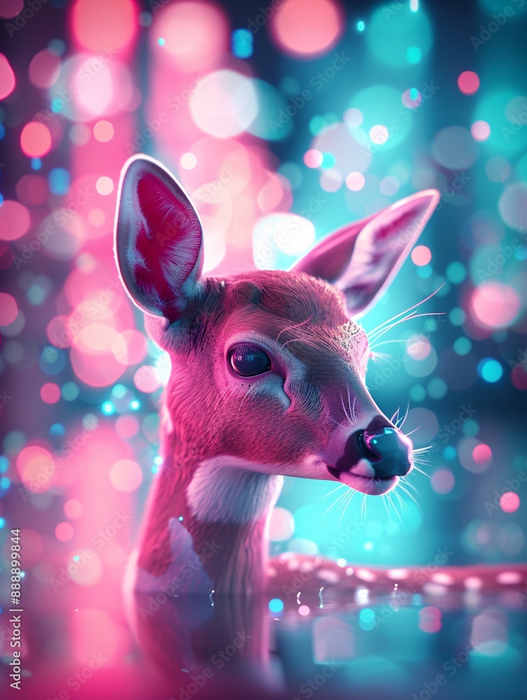 A vibrant, futuristic illustration of a bioluminescent animal in a neon forest A vibrant, futuristic illustration of a bioluminescent animal in a neon forest