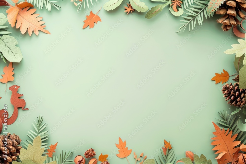 Autumn Paper Cut Pinecones and Leaves Background for Seasonal Design and Holiday Greeting Cards Autumn Paper Cut Pinecones and Leaves Background for Seasonal Design and Holiday Greeting Cards