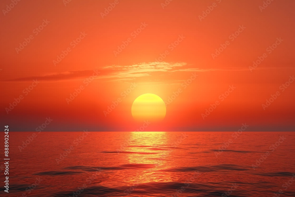 Stunning Ocean Sunset with Vibrant Orange and Red Hues Reflecting on Calm Water Stunning Ocean Sunset with Vibrant Orange and Red Hues Reflecting on Calm Water