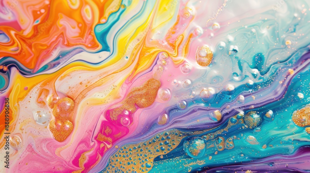 Fluid art background with colorful paint swirls and sparkles Fluid art background with colorful paint swirls and sparkles