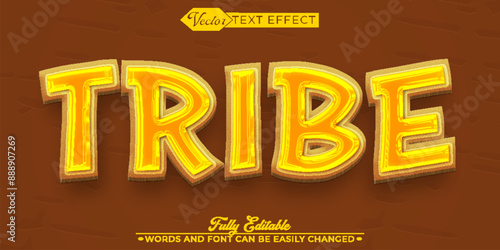 Cartoon Shiny Golden Wooden Tribe Vector Editable Text Effect Template