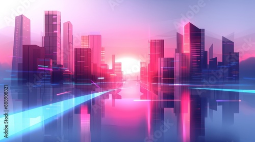 Digital illustration of a futuristic city  with sleek skyscrapers  flying vehicles  and neon lights  rendered in a high-tech  sci-fi style
