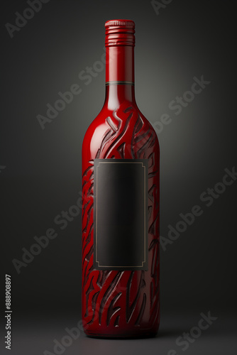 Hand presenting a bottle of wine with a sleek, dark design.
 photo