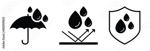 waterproof icons. water resistant signs. liquid protection. transparent png and vector illustration.