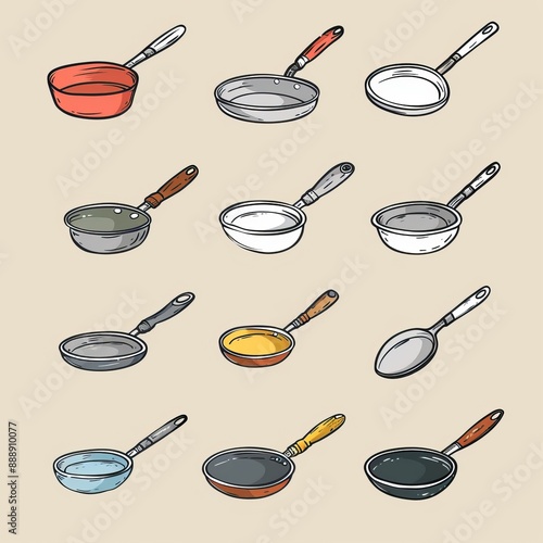 Frying pan icon, empty nonstick cookware sign, non stick symbol skillet, saucepan emblem, pan isolated photo