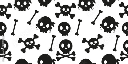 Pirate silhouette skull seamless pattern in flat design