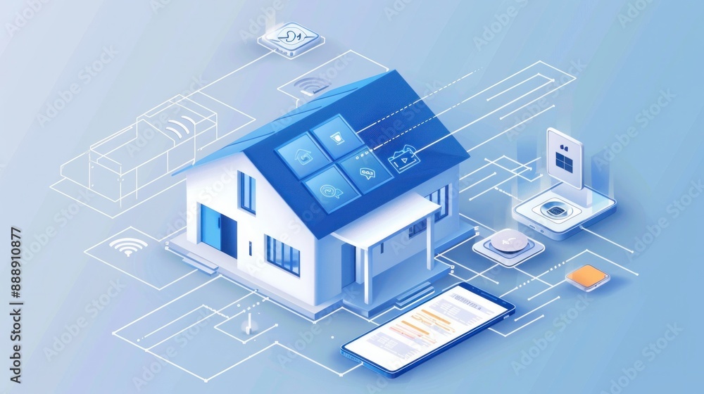 Diagram showing how smart home appliances are linked and managed by phone Diagram showing how smart home appliances are linked and managed by phone