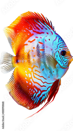 Vibrant tropical fish with colorful scales, showcasing a beautiful blend of red, orange, blue, and yellow hues.