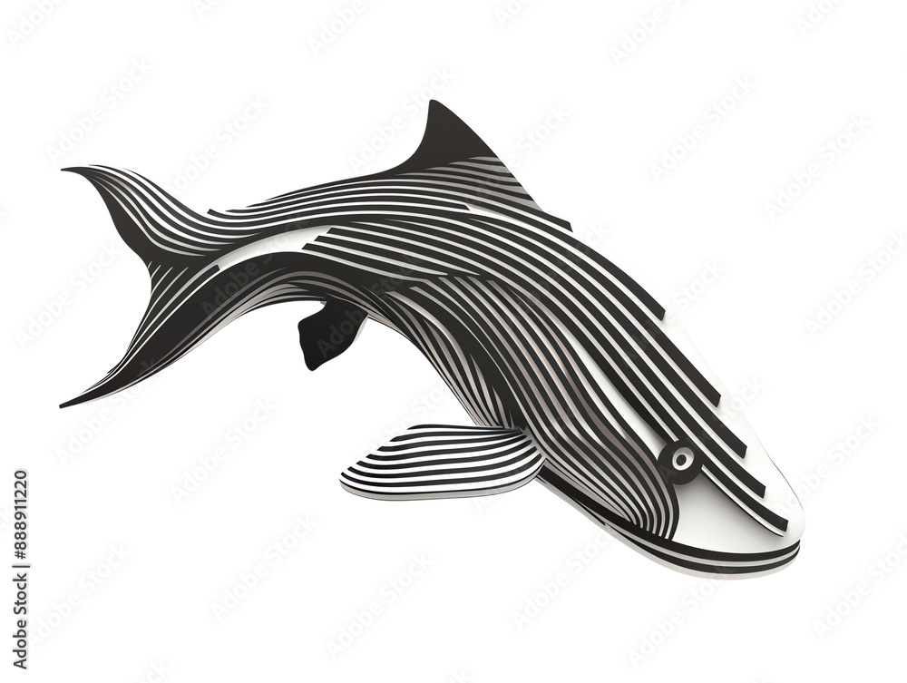 Abstract illustration of a black and white fish with striped patterns, perfect for creative and modern design projects. Abstract illustration of a black and white fish with striped patterns, perfect for creative and modern design projects.