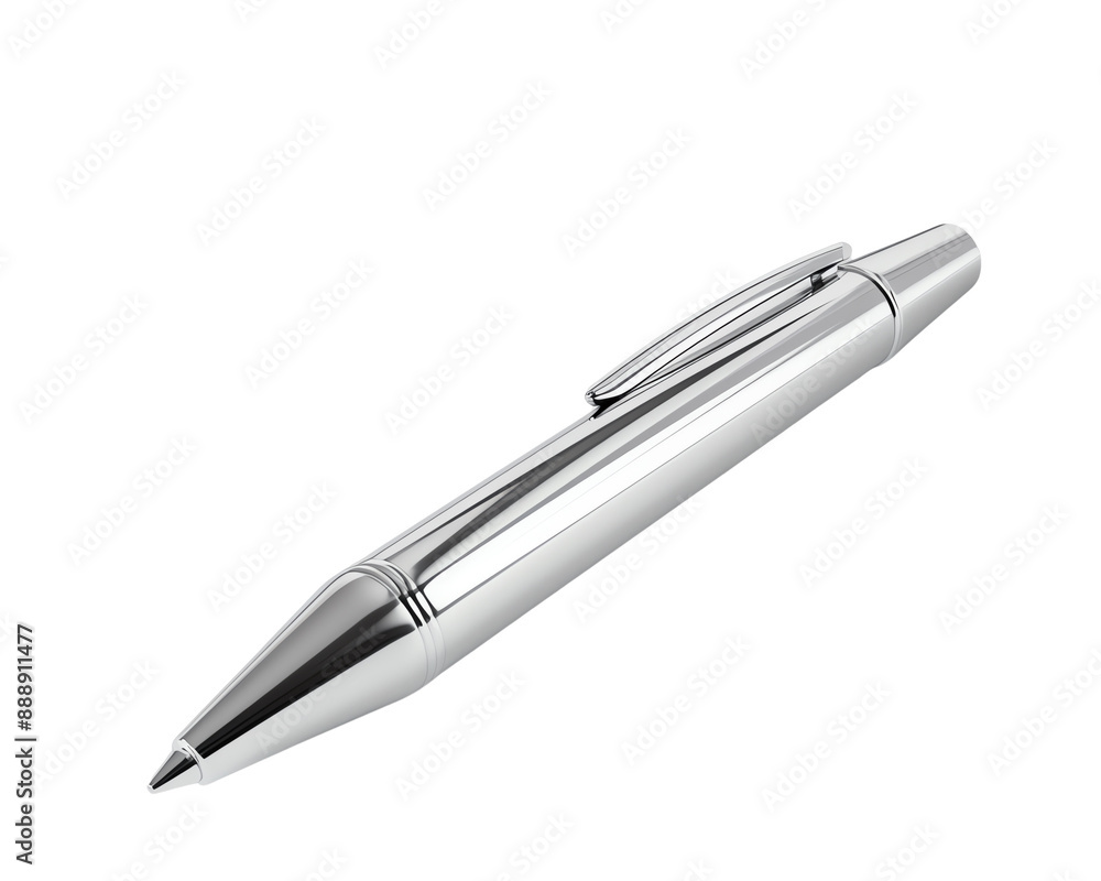 Close-up of a sleek, silver ballpoint pen isolated on a white background. Ideal for professional and office use. Close-up of a sleek, silver ballpoint pen isolated on a white background. Ideal for professional and office use.