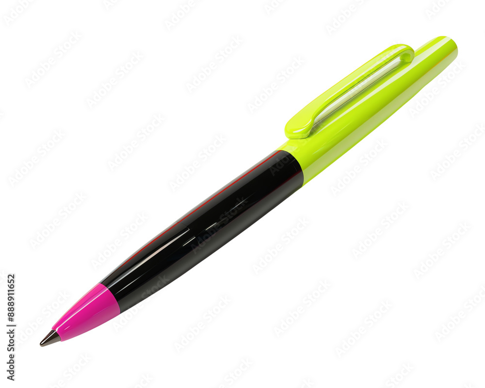Colorful black, green, and pink pen over white background. Ideal for office, school, or home use. High-quality pen for writing and highlighting. Colorful black, green, and pink pen over white background. Ideal for office, school, or home use. High-quality pen for writing and highlighting.