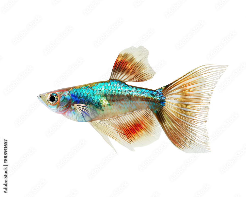 Colorful guppy fish with vibrant fins and tail against a white background, perfect for aquarium and pet-themed projects. Colorful guppy fish with vibrant fins and tail against a white background, perfect for aquarium and pet-themed projects.