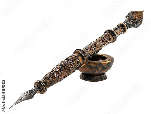 Elegant vintage calligraphy dip pen with ornate design and ink pot, ideal for artistic writing and traditional letter crafting.
