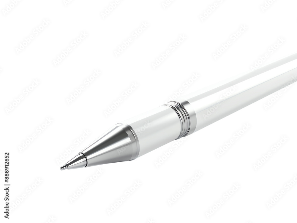 High-quality white ballpoint pen with a metallic tip, ideal for writing, drawing, and office use on a plain background. High-quality white ballpoint pen with a metallic tip, ideal for writing, drawing, and office use on a plain background.