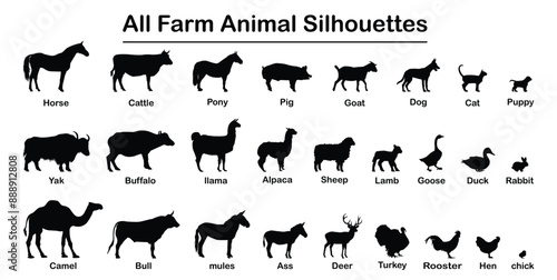 farm animal silhouette vector collection