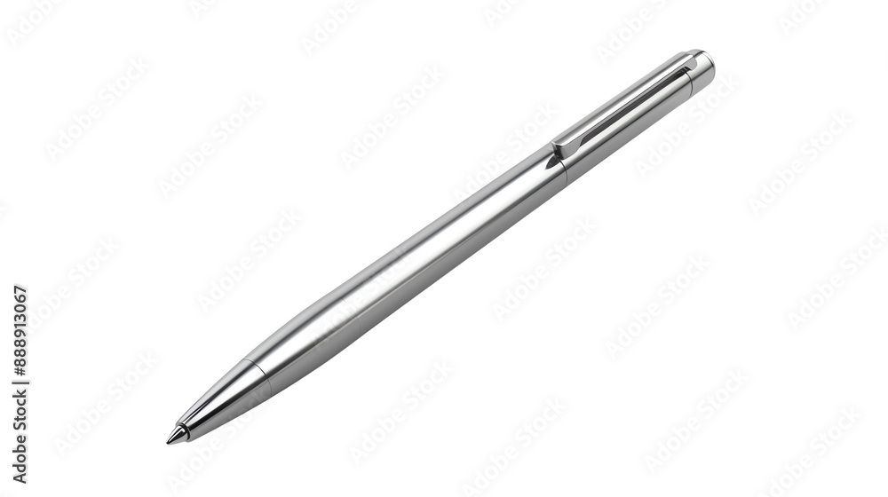Simple elegant silver pen isolated on a white background, ideal for office work, business, or personal use, great for writing and note-taking. Simple elegant silver pen isolated on a white background, ideal for office work, business, or personal use, great for writing and note-taking.