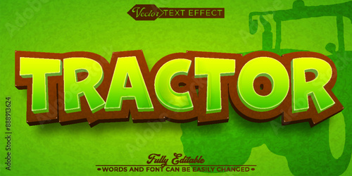 Cartoon Green Tractor  Vector Editable Text Effect Template