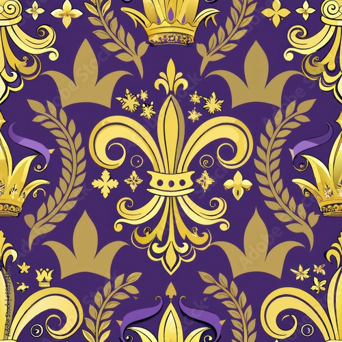 seamless pattern of fleur-de-lis and royal crowns, Generative AI