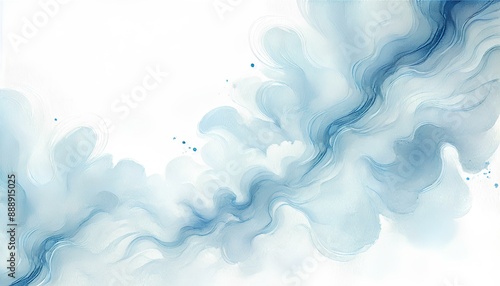 Soft, flowing blue and white abstract painting with gentle curves and wisps.