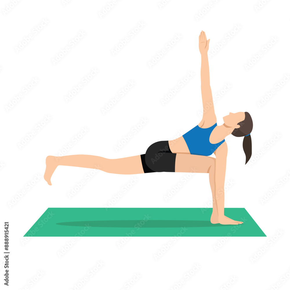 Woman doing Figure Skater Pose or Pada Vakra Trikonasana yoga exercise. Flat vector illustration isolated on white background Woman doing Figure Skater Pose or Pada Vakra Trikonasana yoga exercise. Flat vector illustration isolated on white background