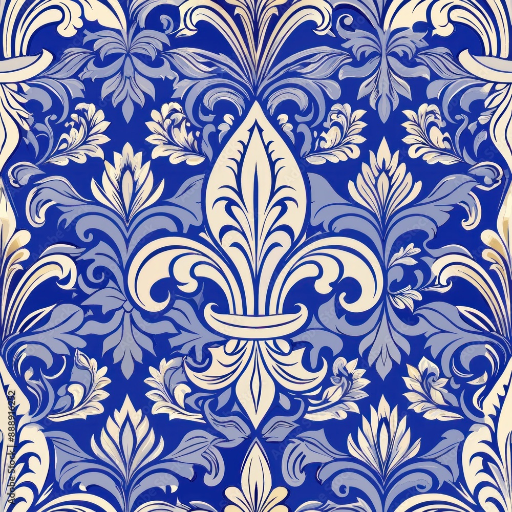 seamless pattern of fleur-de-lis with damask background, Generative AI seamless pattern of fleur-de-lis with damask background, Generative AI