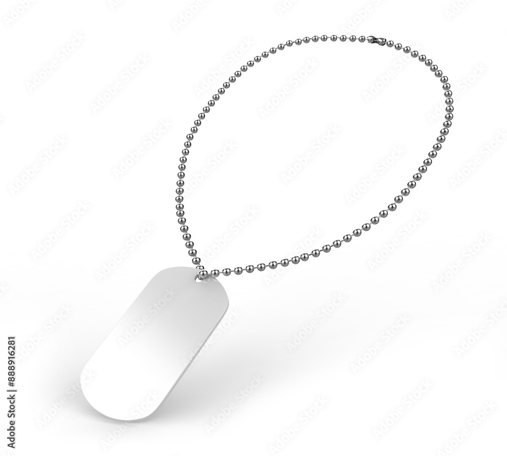 Fototapeta premium Blank Military Dog Tags Aluminum with Ball Steel Chain 3d illustration.