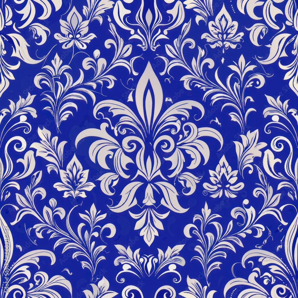seamless pattern of fleur-de-lis with damask background, Generative AI seamless pattern of fleur-de-lis with damask background, Generative AI