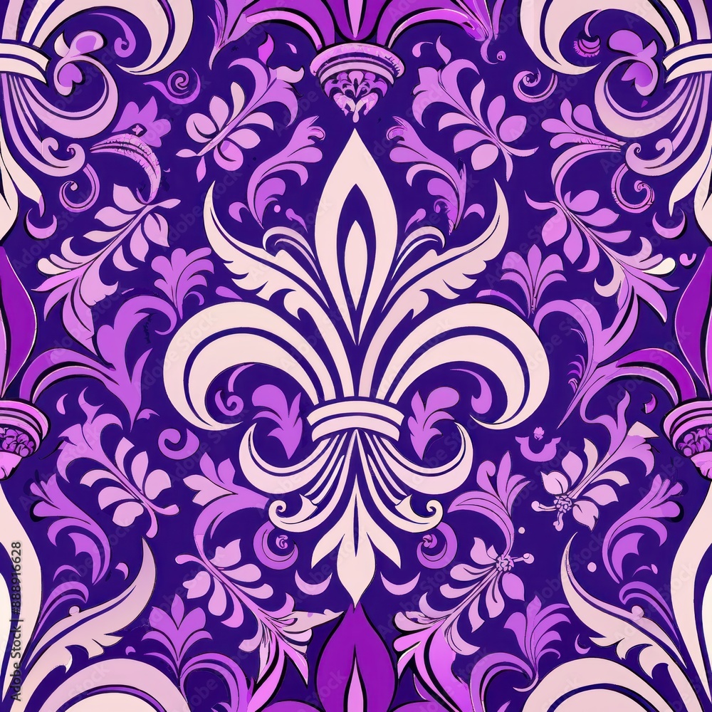 seamless pattern of fleur-de-lis with damask background, Generative AI seamless pattern of fleur-de-lis with damask background, Generative AI