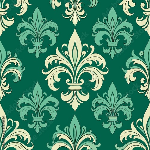 seamless pattern of fleur-de-lis with filigree details, Generative AI