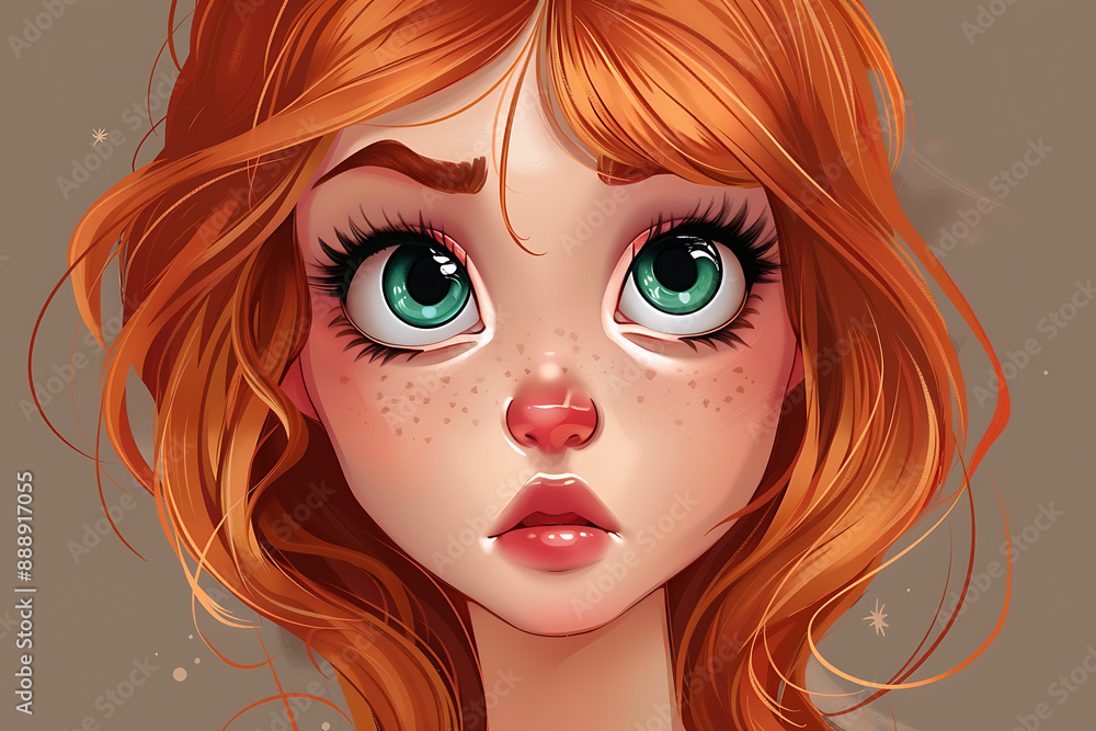 Cartoon style illustration of a girl's face, featuring expressive features and playful colors, capturing a fun and whimsical design Cartoon style illustration of a girl's face, featuring expressive features and playful colors, capturing a fun and whimsical design
