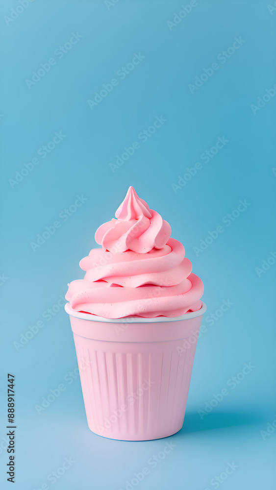 strawberry soft serve in cup on blue background, ice cream strawberry soft serve in cup on blue background, ice cream