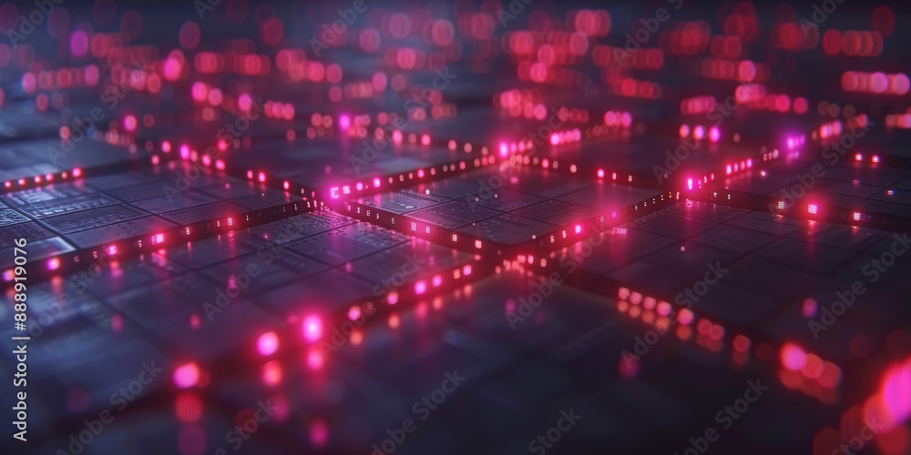 Fototapeta premium Creative polygonal circuit banking hologram on blue wallpaper. Digital transformation and online bank concept. 3D Rendering.