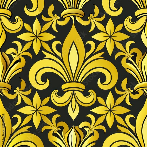 seamless pattern of stylized fleur-de-lis in gold, Generative AI